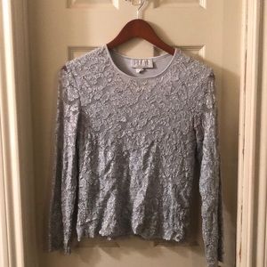 PETITE SOPHISTICATE LONG SLEEVED LACE BLOUSE